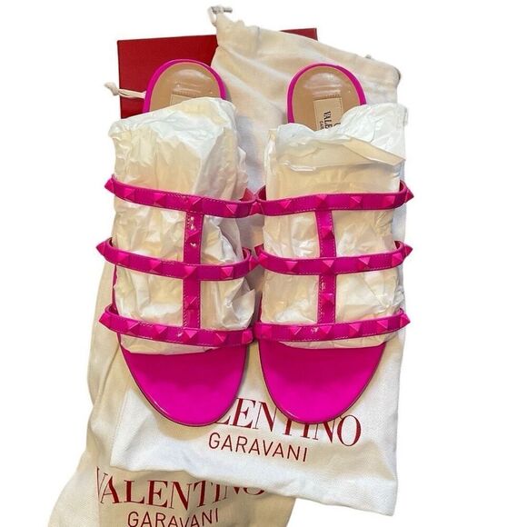 Valentino Rockstud Leather Sandal - bright pink- size 38.5 - Picture 1 of 8